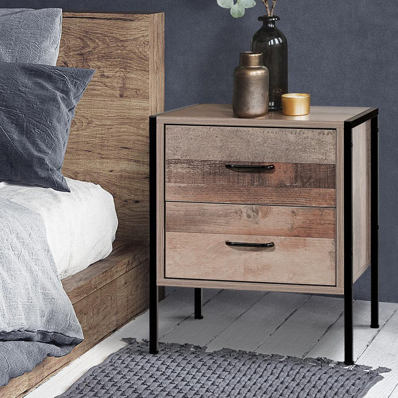Bostin Life Artiss Bedside Table Drawers Nightstand Metal Oak Dropshipzone