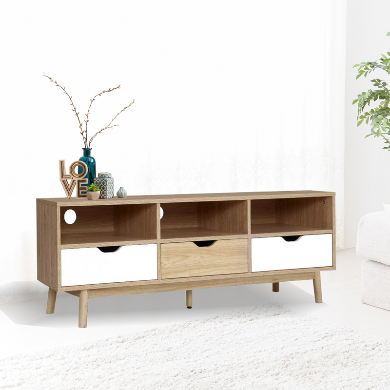 Scandinavian Style TV Entertainment Unit - Oak and White