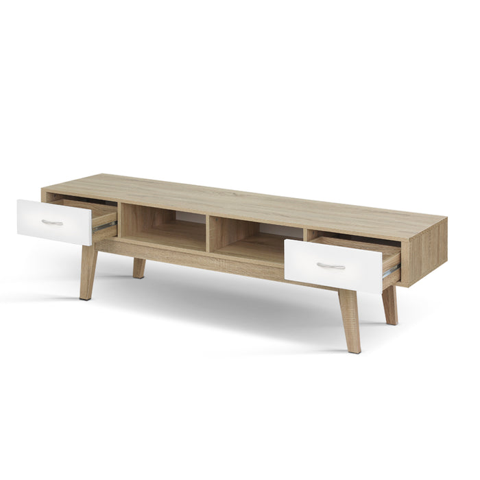 Scandinavian Style TV Entertainment Unit with Drawers - Oak and White