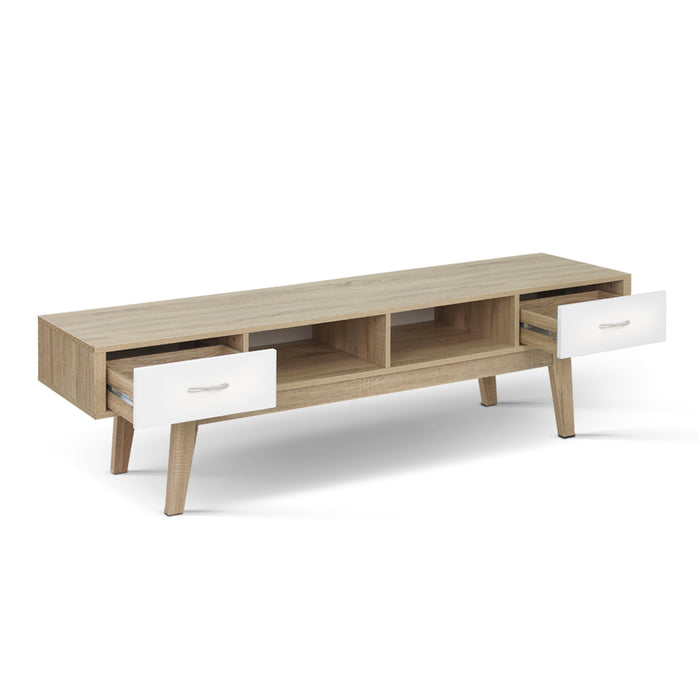 Scandinavian Style TV Entertainment Unit with Drawers - Oak and White