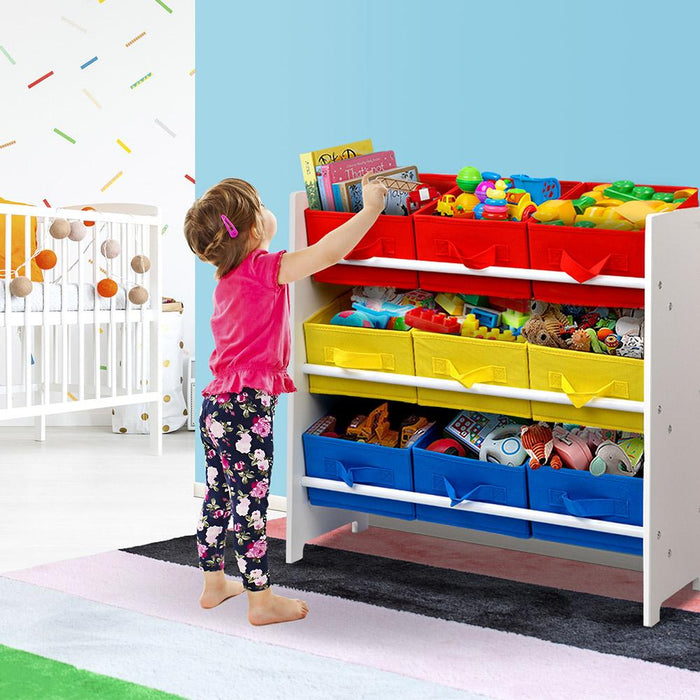 Bostin Life Keezi 3-Tier 9 Bins Kids Toy Box Organiser Storage Rack Cabinet Wooden Bookcase Baby & >