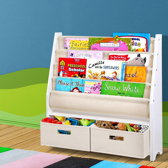 Bostin Life Keezi 4 Tier Kids Bookshelf Wooden Bookcase Children Toy Organiser Display Rack