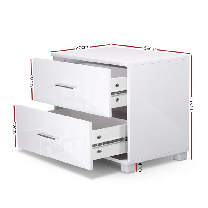 Bostin Life High Gloss Two Drawers Bedside Table - White Furniture > Bedroom