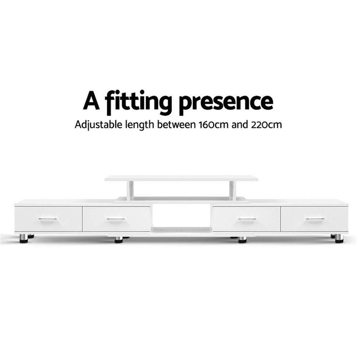 Artiss Tv Cabinet Entertainment Unit Stand Wooden 160Cm To 220Cm Storage White Furniture > Living