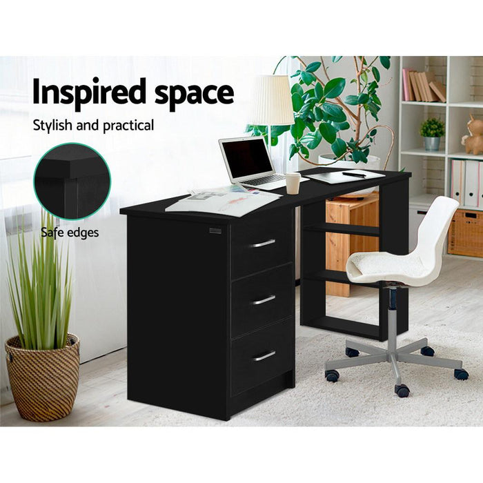 Bostin Life Office Computer Desk Student Study Table Workstation 3 Drawers 120Cm Black Furniture >