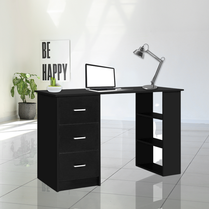 Office Computer Desk with 3 Drawers - Black