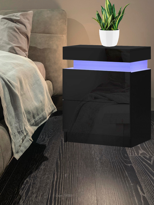 Bostin Life Bedside Tables Side Table Drawers Rgb Led High Gloss Nightstand Black Dropshipzone
