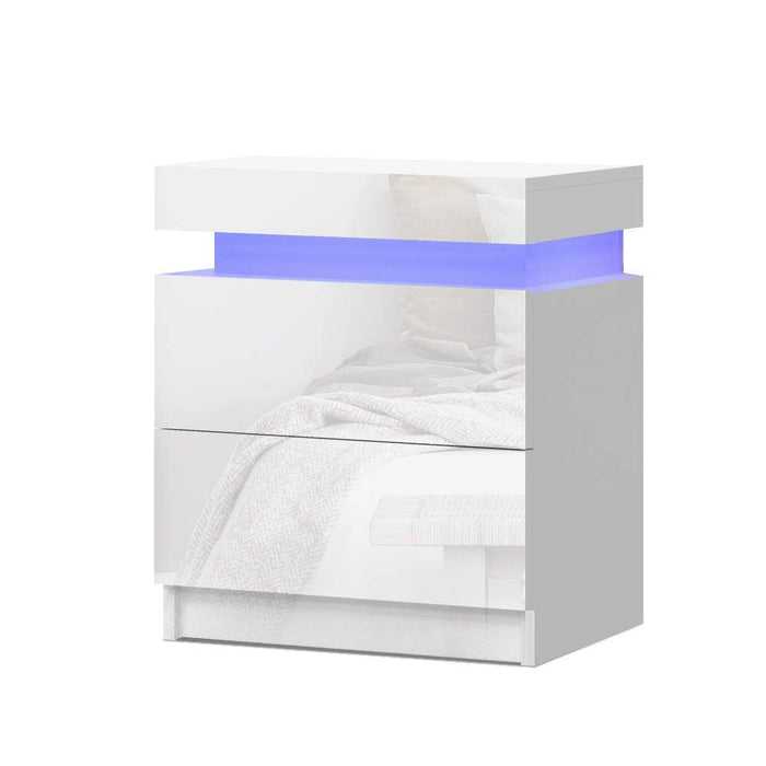 Bostin Life Bedside Tables Side Table Drawers Rgb Led High Gloss Nightstand White Dropshipzone