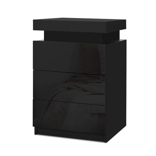 Bostin Life Bedside Tables Side Table 3 Drawers Rgb Led High Gloss Nightstand Black Dropshipzone