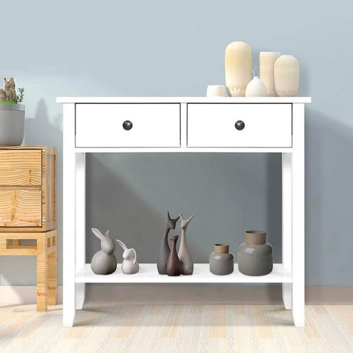 Hallway Console Table Hall with 2 Drawers - White