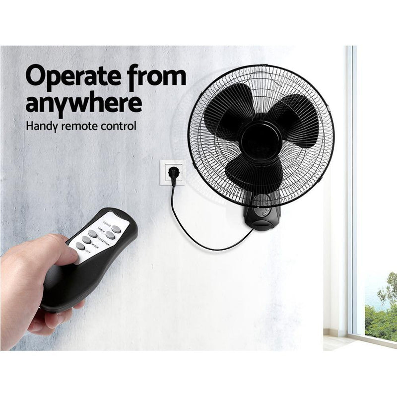 Bostin Life 40Cm Wall Mounted Fan With Remote Control - Black Appliances > Fans