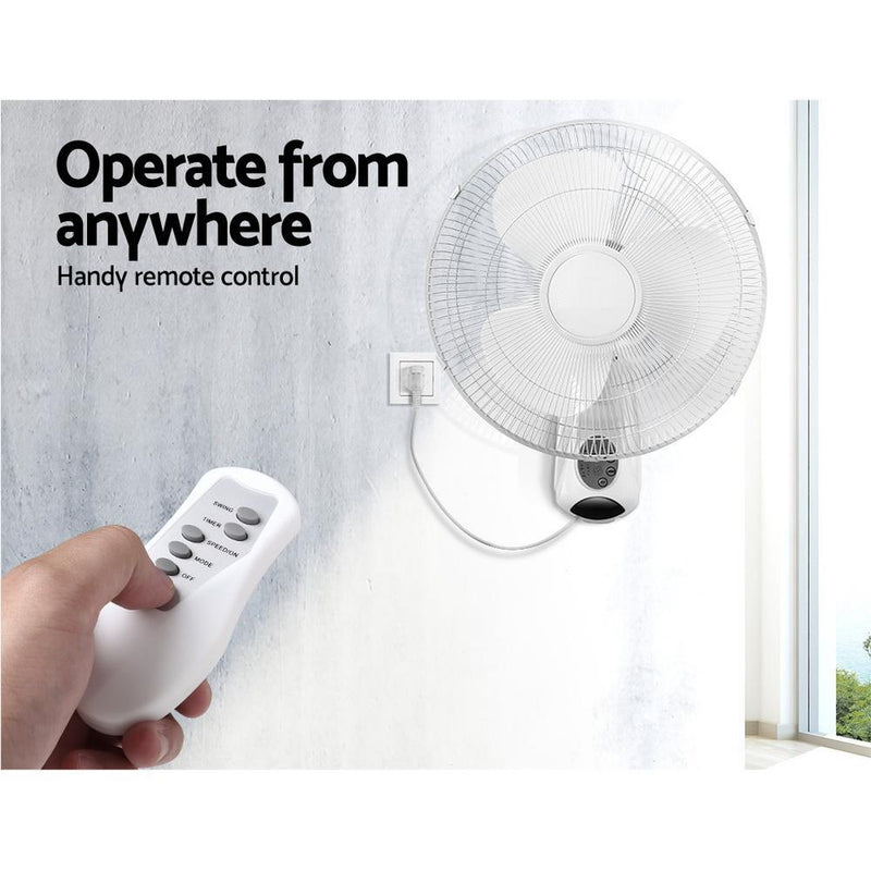 Bostin Life 40Cm Wall Mounted Fan With Remote Control - White Dropshipzone