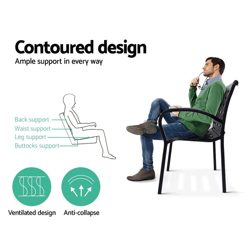 Bostin Life Gardeon Garden Bench Outdoor Furniture Chair Steel Lounge Backyard Patio Park Black