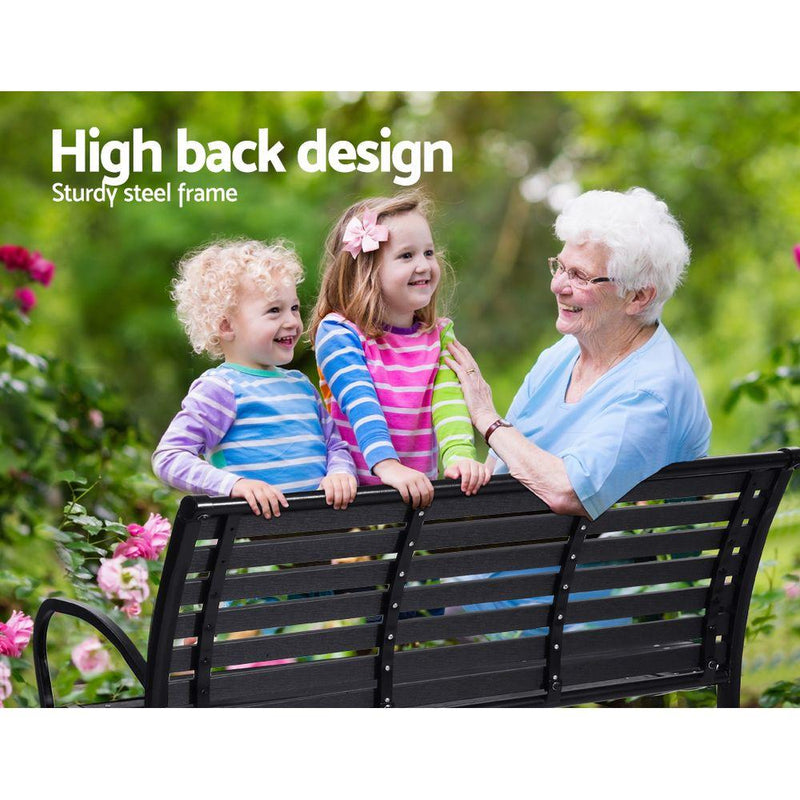 Bostin Life Gardeon Garden Bench Outdoor Furniture Chair Steel Lounge Backyard Patio Park Black