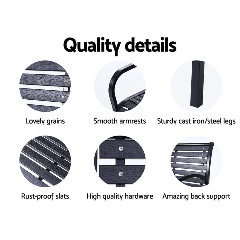 Bostin Life Gardeon Garden Bench Outdoor Furniture Chair Steel Lounge Backyard Patio Park Black