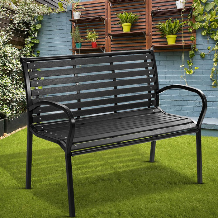 Bostin Life Gardeon Garden Bench Outdoor Furniture Chair Steel Lounge Backyard Patio Park Black
