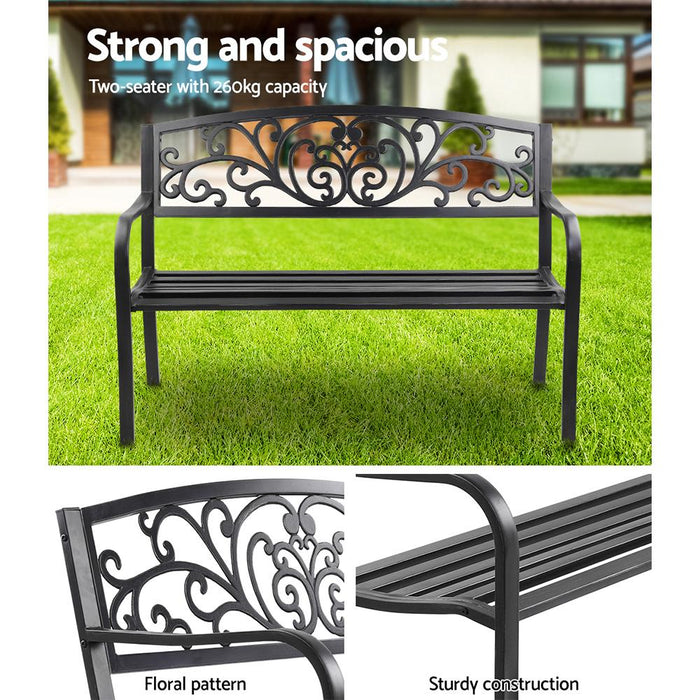 Bostin Life Garden Bench Seat Outdoor Chair Steel Iron Patio Furniture Lounge Porch Lounger Vintage