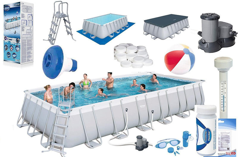 Bestway Power Steel Rectangular Frame Above Ground Swimming Pool with Pool Filter - 7M