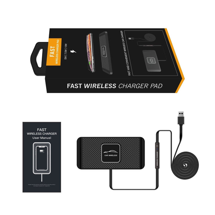 Bostin Life 2 In 1 Anti-Slip Silicone Pad Qi-Powered Fast Wireless Charger Car Centre Console