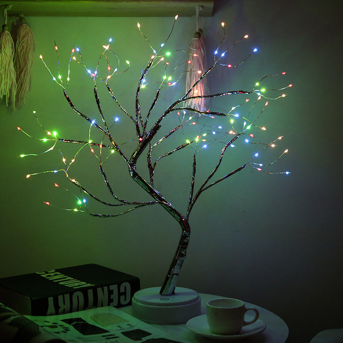 Creative 108 LED Copper Wire Tree Table Night Light Lamp - Multi Colour Light