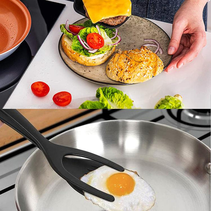 Bostin Life 2 Pcs In 1 Silicone Omelette Pancake Burger Toast Spatula Flip Spoon (Black) Sunsky