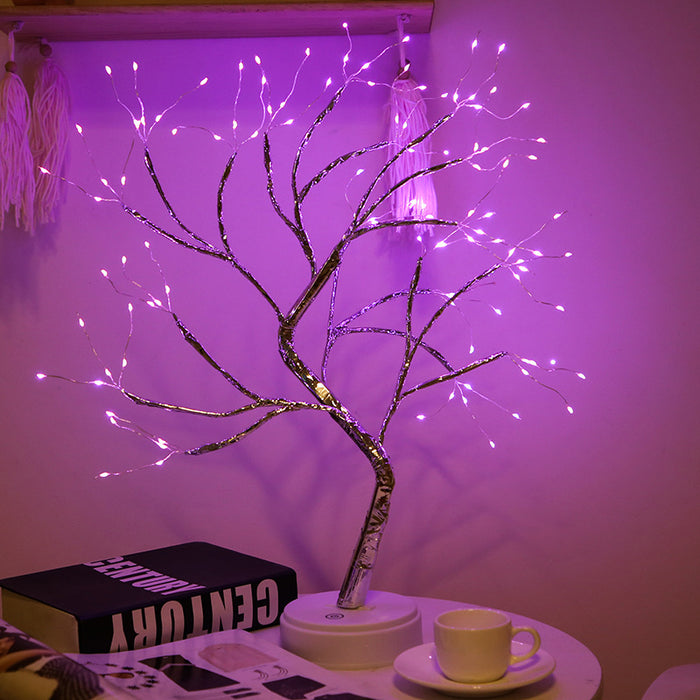 Creative 108 LED Copper Wire Tree Table Night Light Lamp - Pink Light