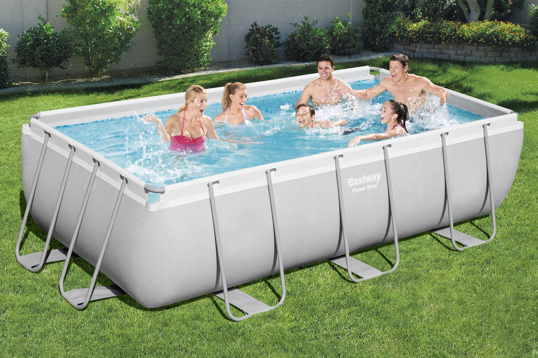 Bestway Power Steel Rectangular Frame Above Ground Swimming Pool with Pool Filter - 4M