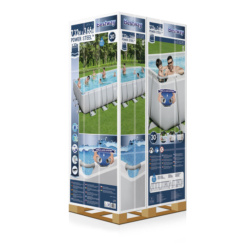 Bestway Power Steel Rectangular Frame Above Ground Swimming Pool with Pool Filter - 7M