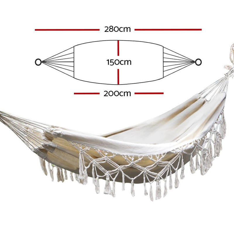 Gardeon Hanging Tassel Hammock Swing Bed Cream Furniture > Outdoor
