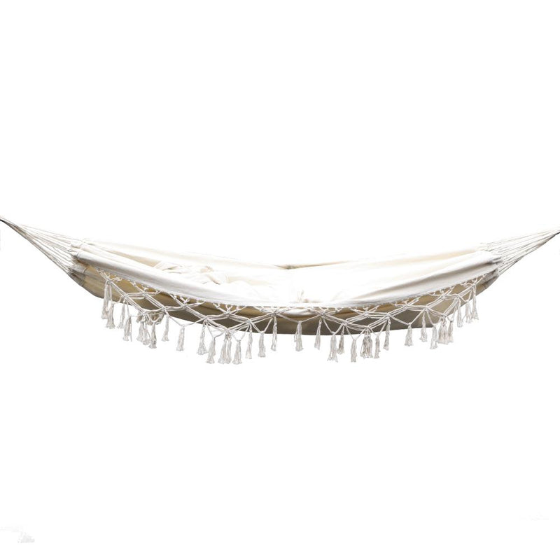 Gardeon Hanging Tassel Hammock Swing Bed Cream Furniture > Outdoor