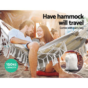 Gardeon Hanging Tassel Hammock Swing Bed Cream Furniture > Outdoor