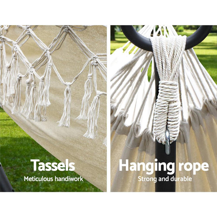 Gardeon Hanging Tassel Hammock Swing Bed Cream Furniture > Outdoor