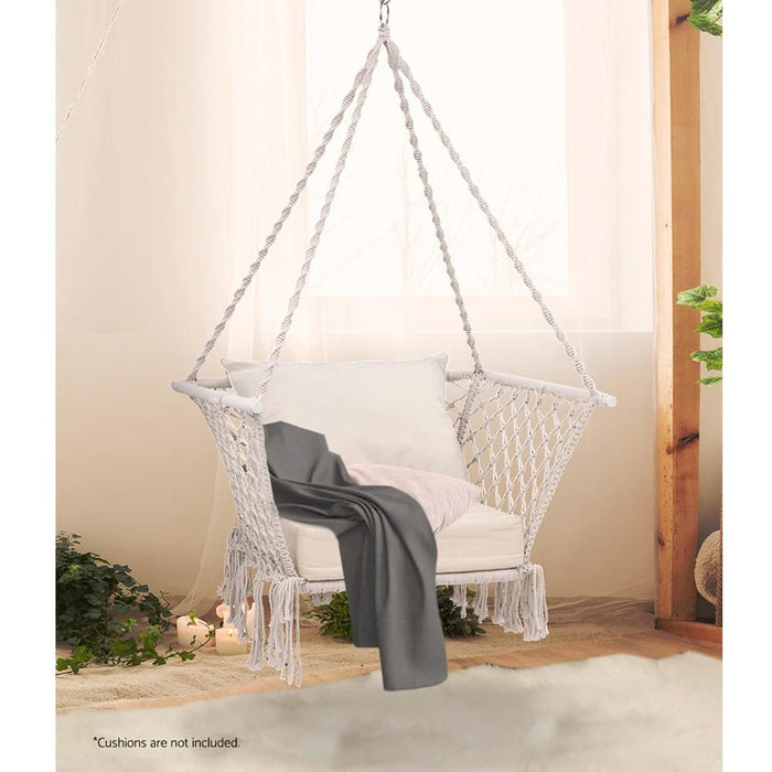 Gardeon Camping Hammock Chair Patio Swing Hammocks Portable Cotton Rope Cream Furniture > Outdoor