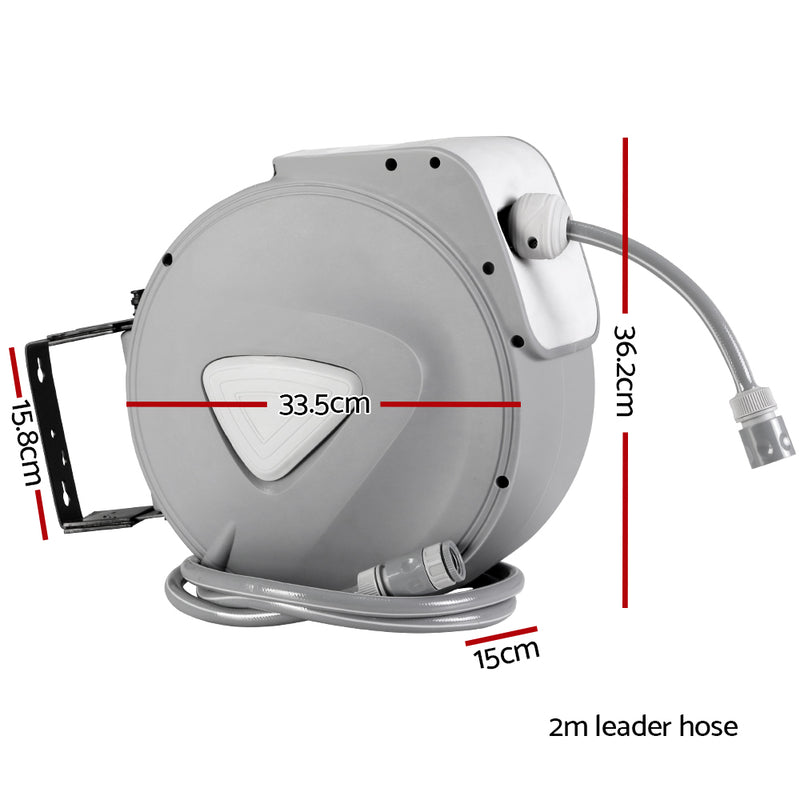 20M Retractable Garden Hose Reel Wall Bracket with Auto Rewind and Spray Gun