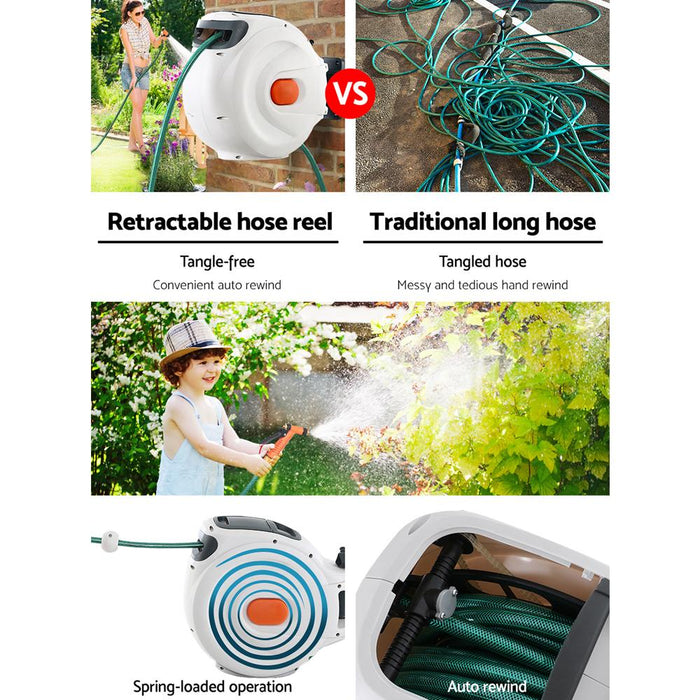 Bostin Life Retractable Hose Reel 30M Garden Water Brass Spray Gun Auto Rewind Home & > Tools