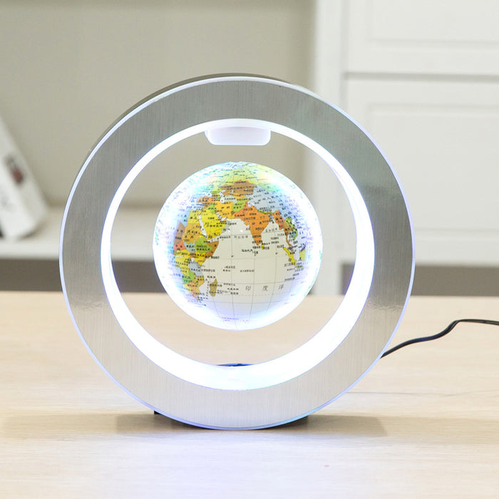 Circular Magnetic Levitation Globe LED Light Lamp for Desk Table and Home Decoration - Beige White