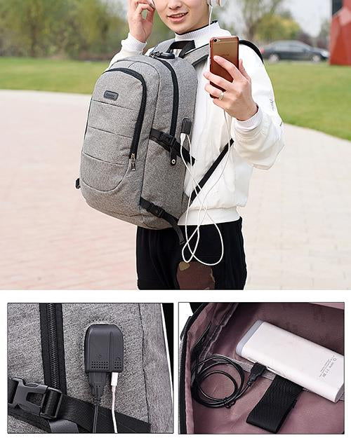 Bostin Life Anti-Theft Waterproof 17 Inch Laptop Backpack School Office Bag With Usb Power Bank Port