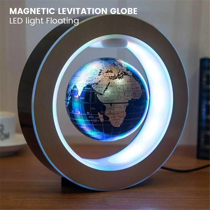 Circular Magnetic Levitation Globe LED Light Lamp for Desk Table and Home Decoration - Silver and Black