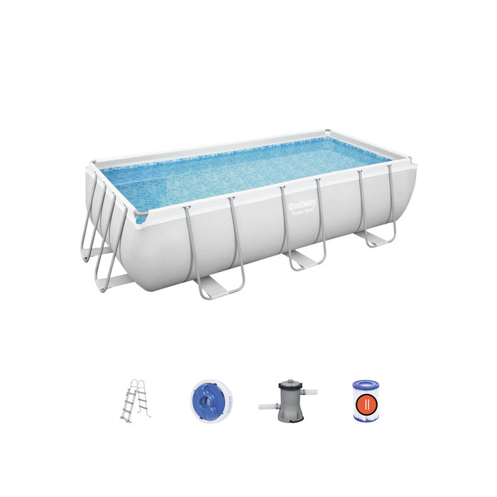 Bestway Power Steel Rectangular Frame Above Ground Swimming Pool with Pool Filter - 4M