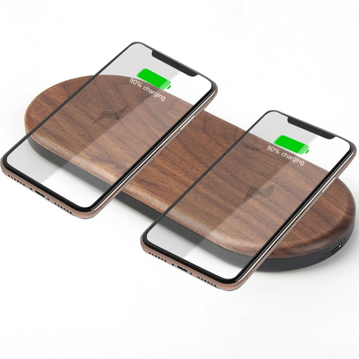 Dual Station QI Fast Charging Wooden Wireless Charger Pad