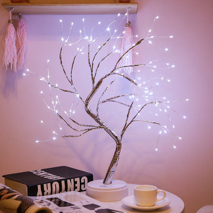 Creative 108 LED Copper Wire Tree Table Night Light Lamp - White Light