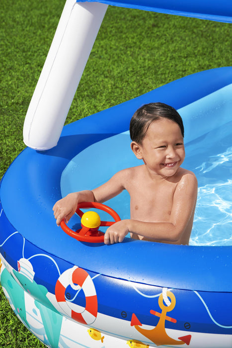 Above Ground Inflatable Kids Sea Captain Play Pool with Canopy Sunshade