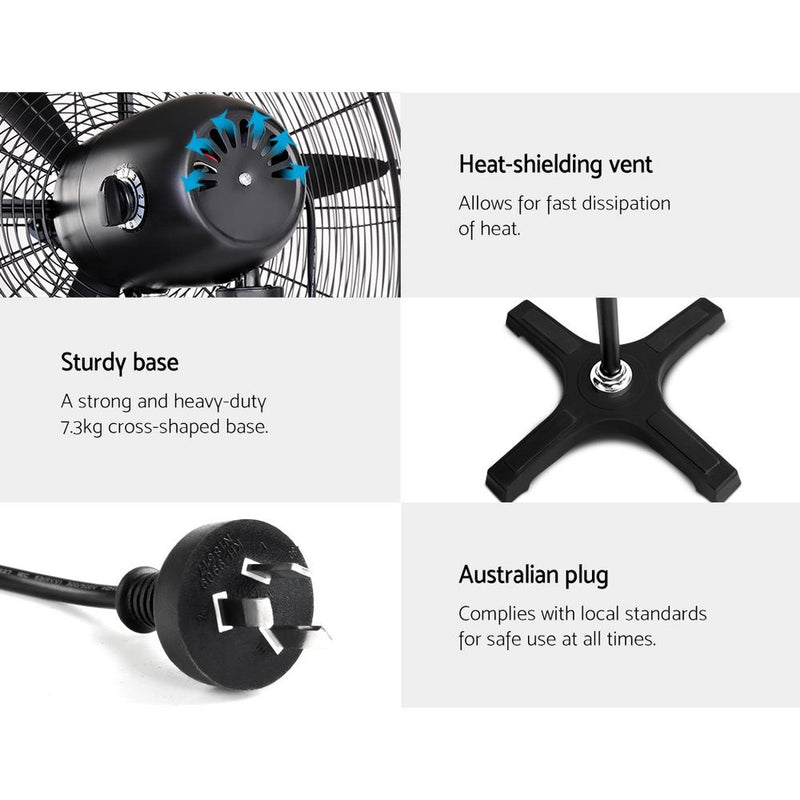 Bostin Life Devanti Industrial Pedestal Fan Floor Fans Black Dropshipzone