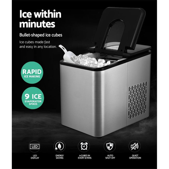 Bostin Life 2.2L Ice Maker 12Kg Portable Makers Cube Tray Bar Home Countertop Silver Dropshipzone
