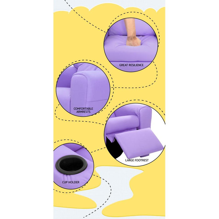 Luxury Kids Recliner Sofa Children Lounge Chair Pu Couch Armchair Purple Dropshipzone