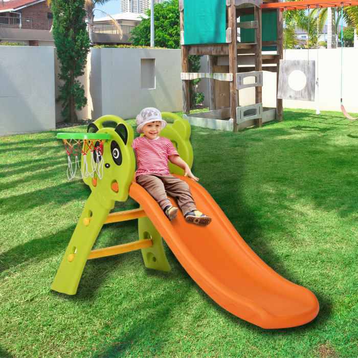 Kids Outdoor Slide Basketball Hoop Activity Center - Orange