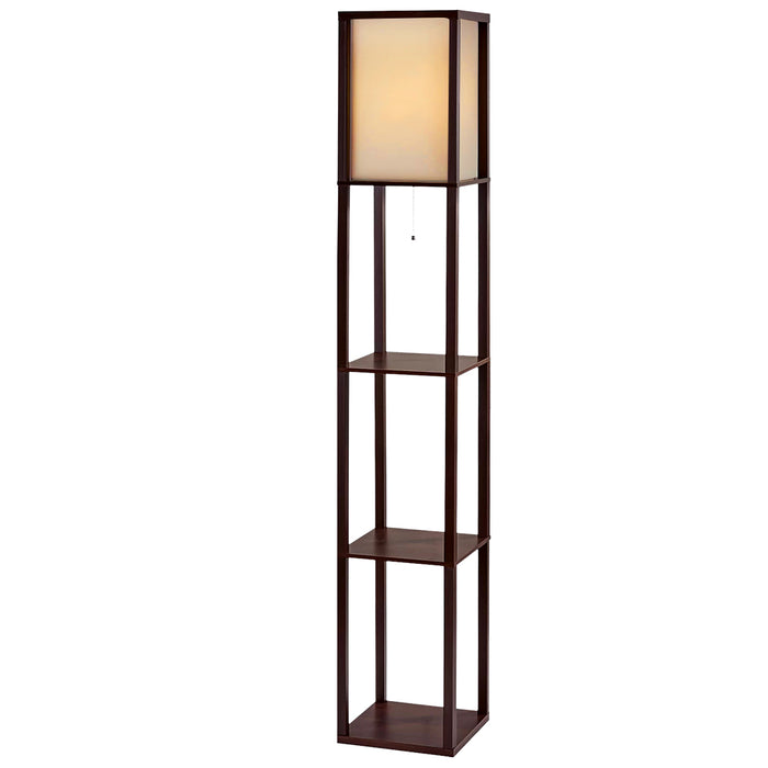 LED Storage Shelf Standing Wood Floor Lamp - Brown