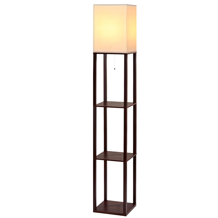 LED Storage Shelf Standing Wood Floor Lamp - Walnut