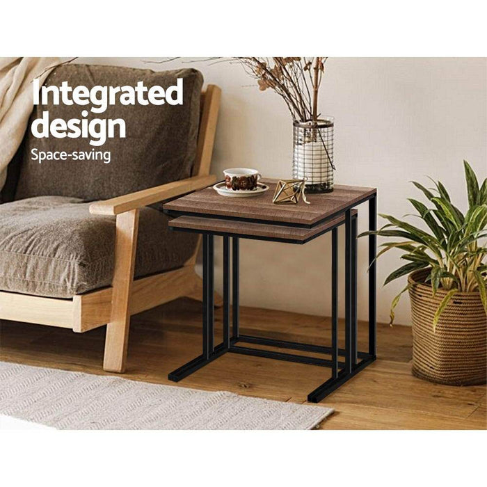 Artiss Coffee Table Nesting Side Tables Wooden Rustic Vintage Metal Frame Furniture > Living Room