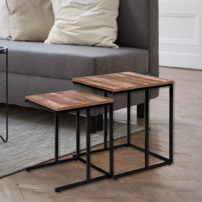 Industrial Style Wood and Metal Frame Nesting Side Tables
